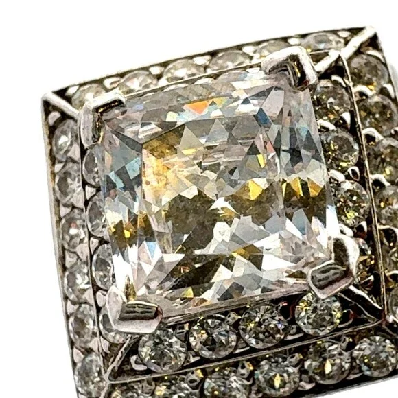 Designer 925 Sterling Silver Square Cubic Zirconia Three Tiered Engagement Ring